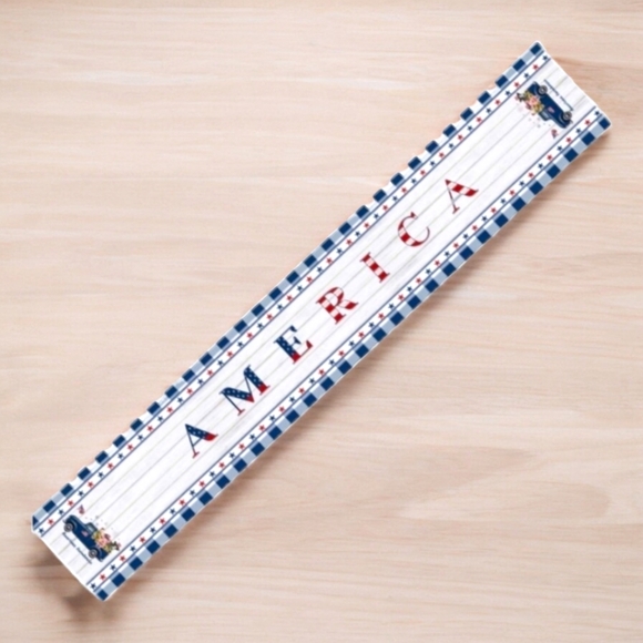 Patriotic vintage truck farmhouse summer table runner 13x90 NEW - Picture 3 of 4